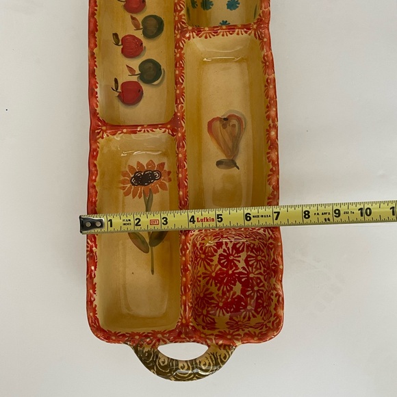 Italian Hand Painted Yellow Red Clay Rectangular 5 Section Serving Dish - Picture 4 of 8